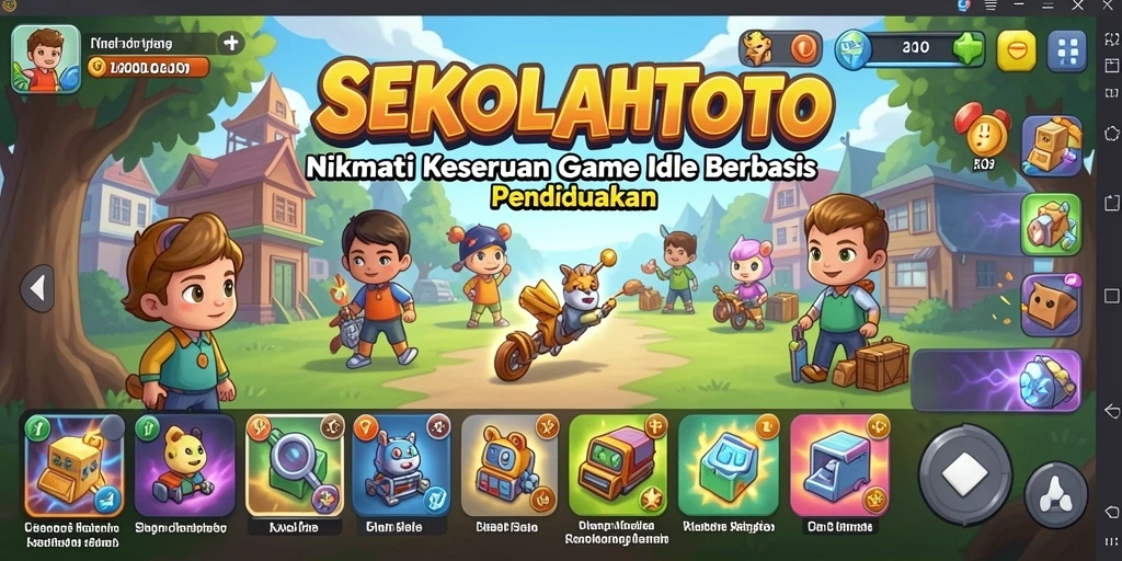 Tampilan gameplay menarik di SEKOLAHTOTO yang menunjukkan sekolah berkembang.