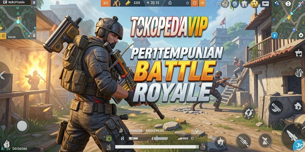 Menampilkan aksi seru dalam permainan Battle Royale TOKOPEDIAVIP.